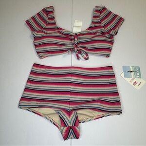 Roxy Churros Crop Top & High Waist Shorty Bikini Set | Size S | NWT